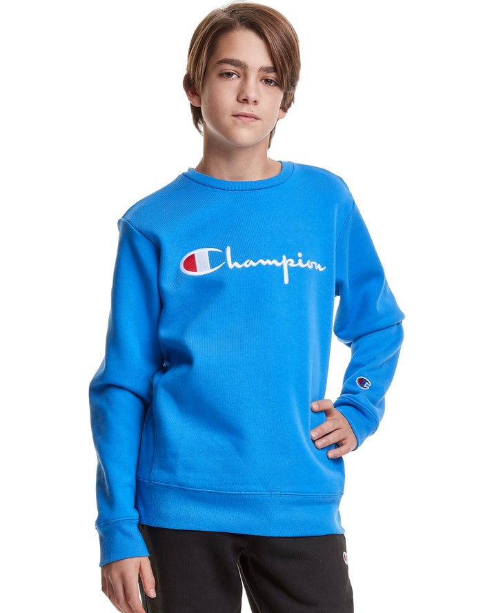 Champion Reverse Weave Fleece Crew Embroidered Logo Sweatshirt Jongens - Blauw - Belgie 4902UBFEK